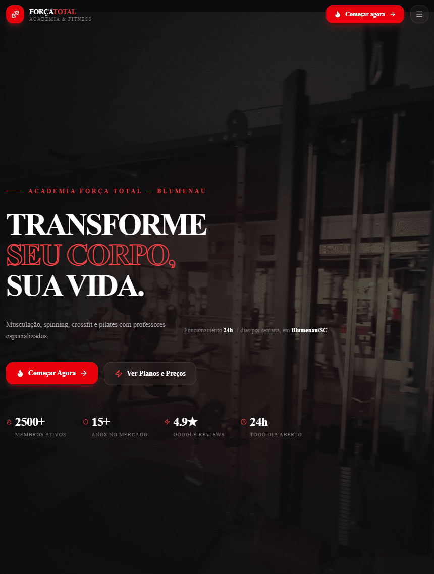 Demonstração de site para Layout Academia