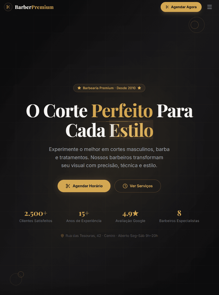 Demonstração de site para Layout Barbearia