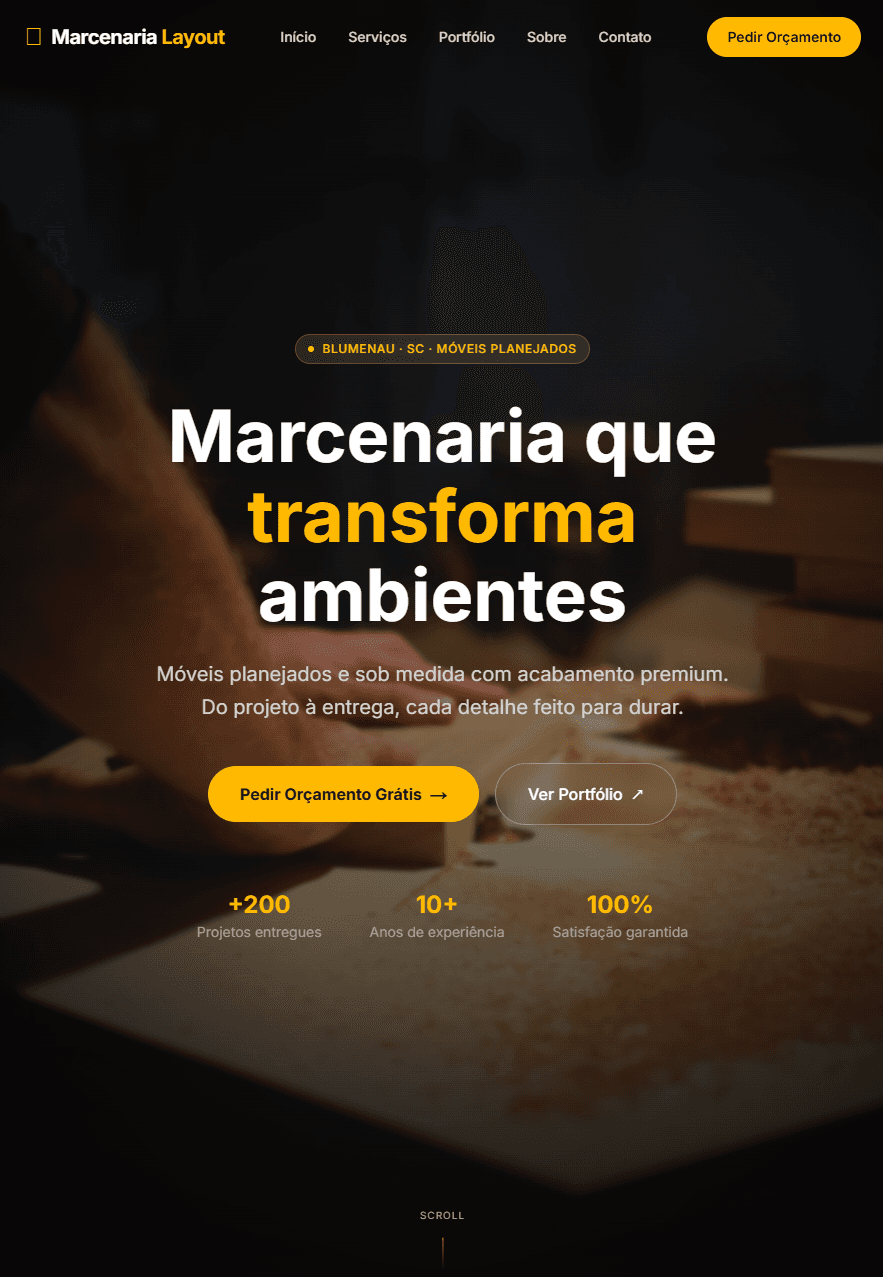 Demonstração de site para Layout Marcenaria