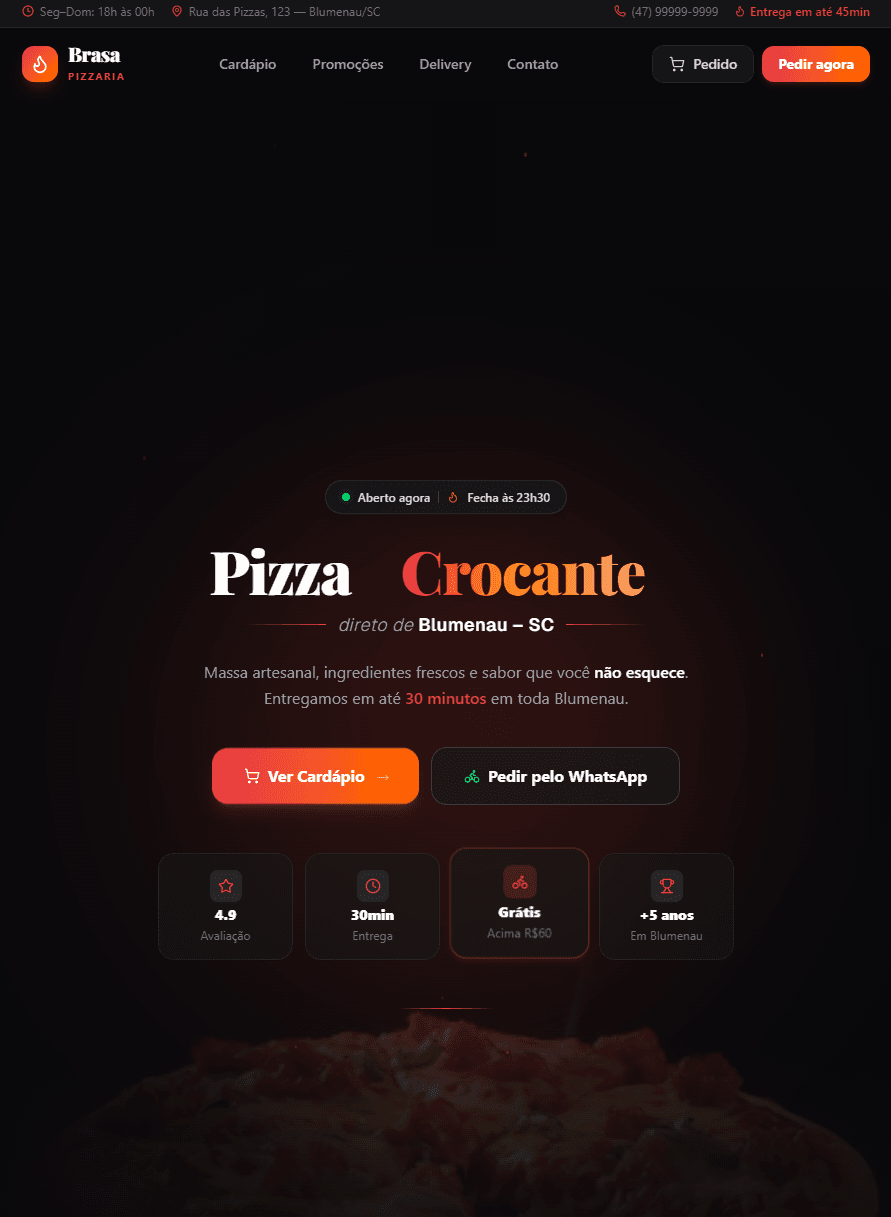 Demonstração de site para Layout Pizzaria
